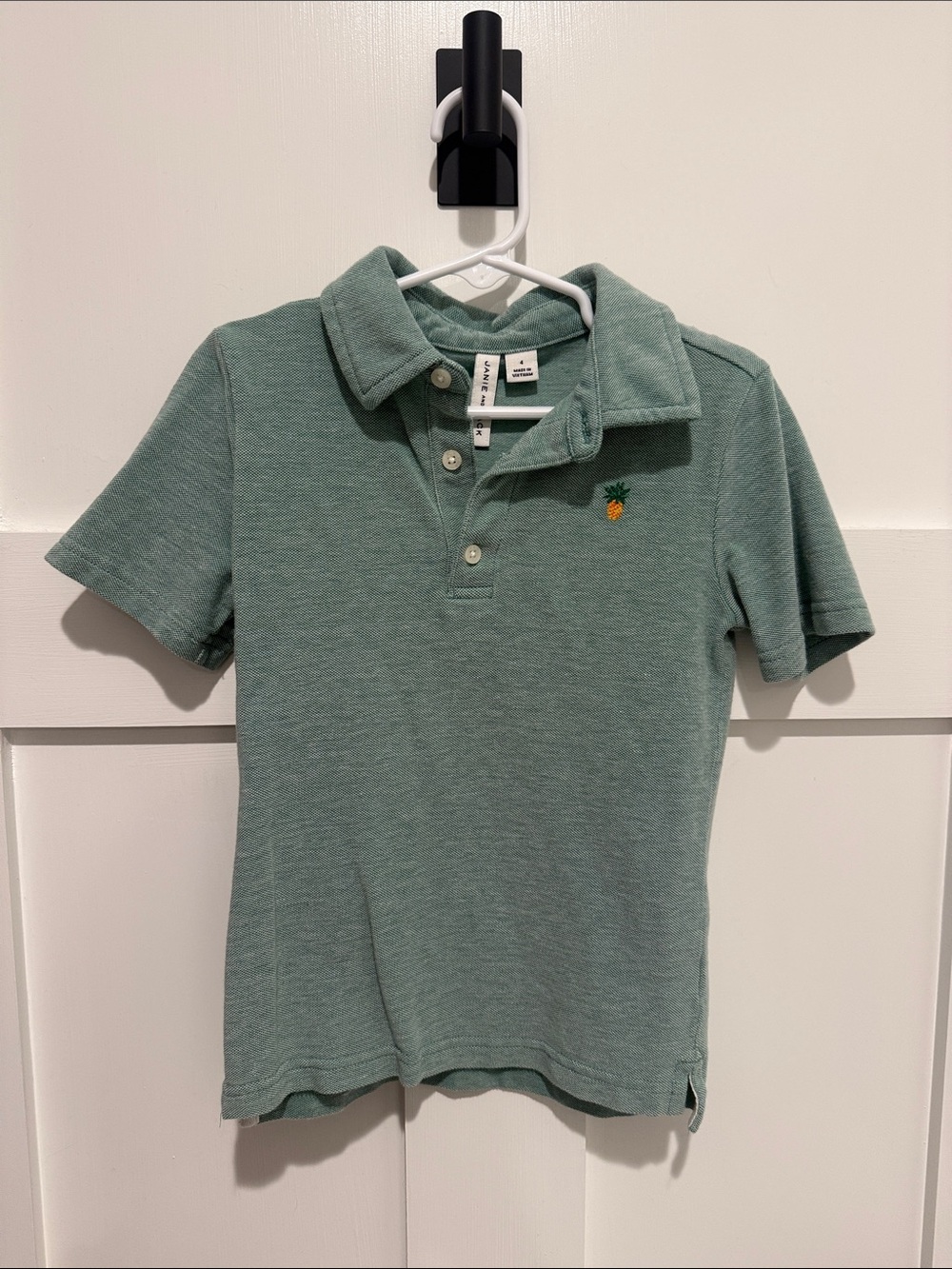 Janie and Jack Sage Green Polo with Pineapple Embroidery